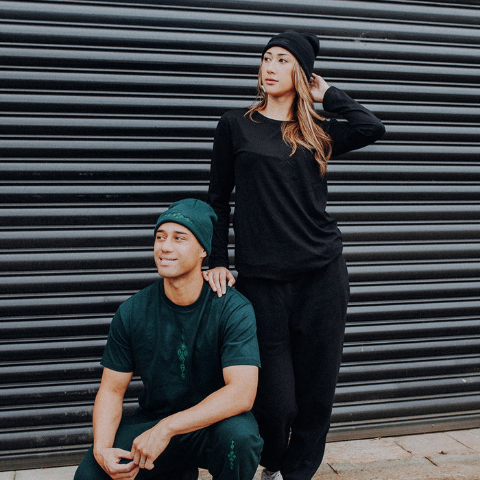 Embroidered Taniko Hou Beanie - Black