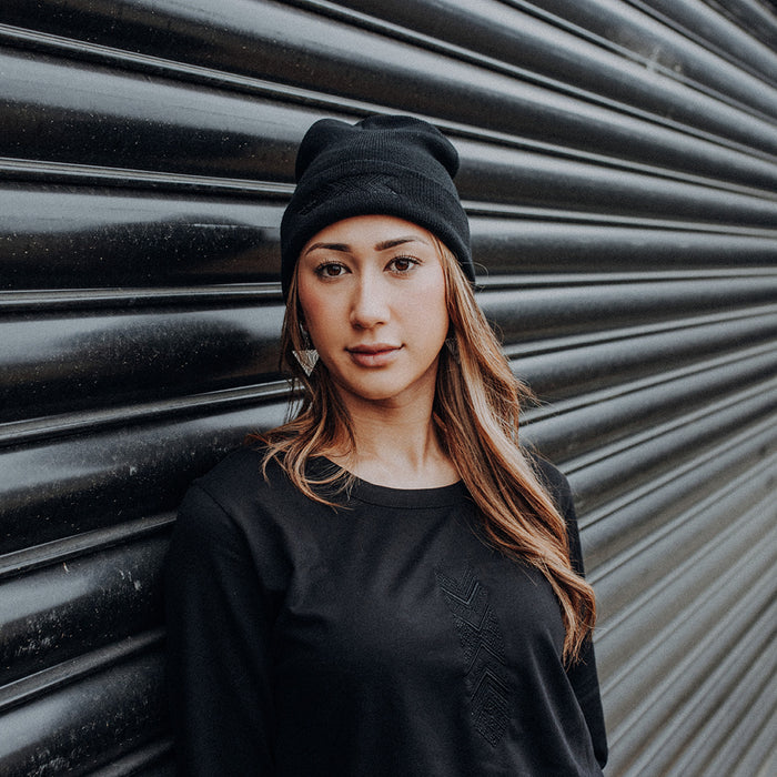 Embroidered Taniko Hou Beanie - Black