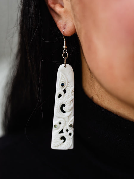 Triple Manaia Bone Earring