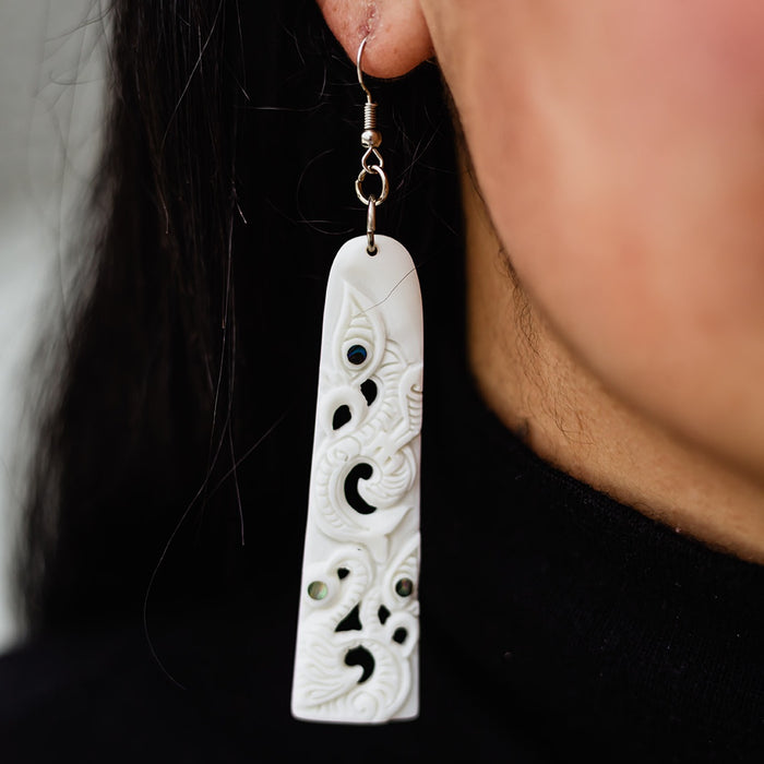 Triple Manaia Bone Earring