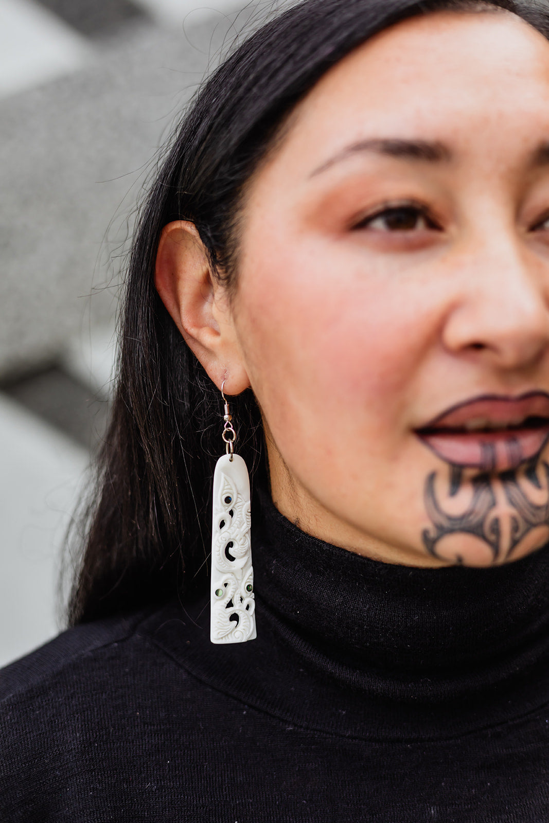 Triple Manaia Bone Earring