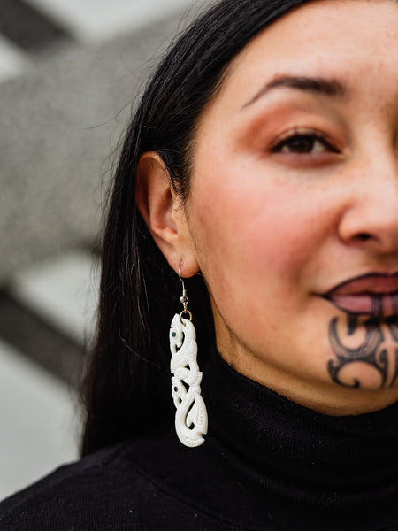 Double Manaia Bone Earrings with hook