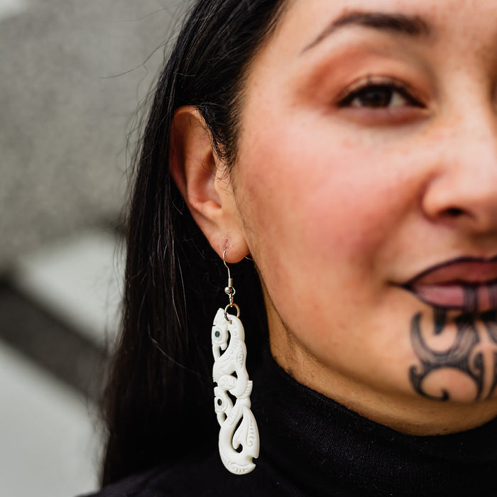 Double Manaia Bone Earrings with hook