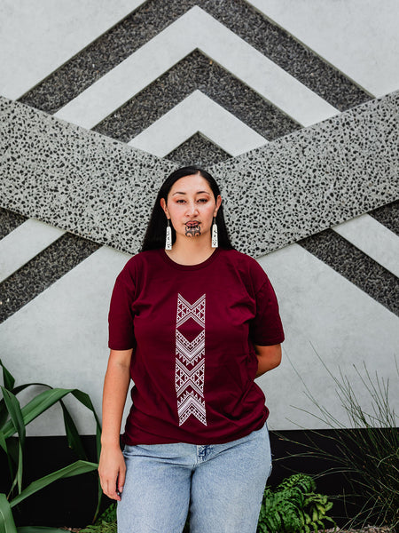 Taniko Hou Print Tee - Burgundy