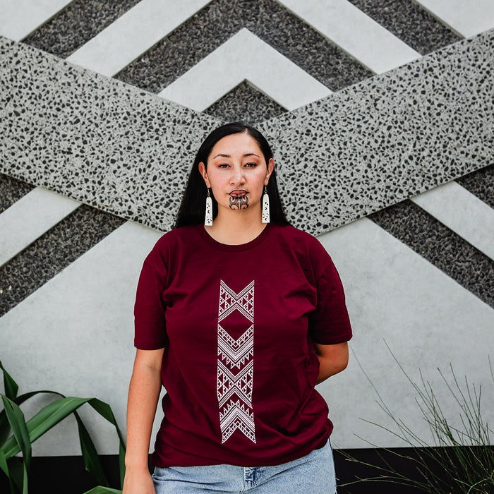 Taniko Hou Print Tee - Burgundy