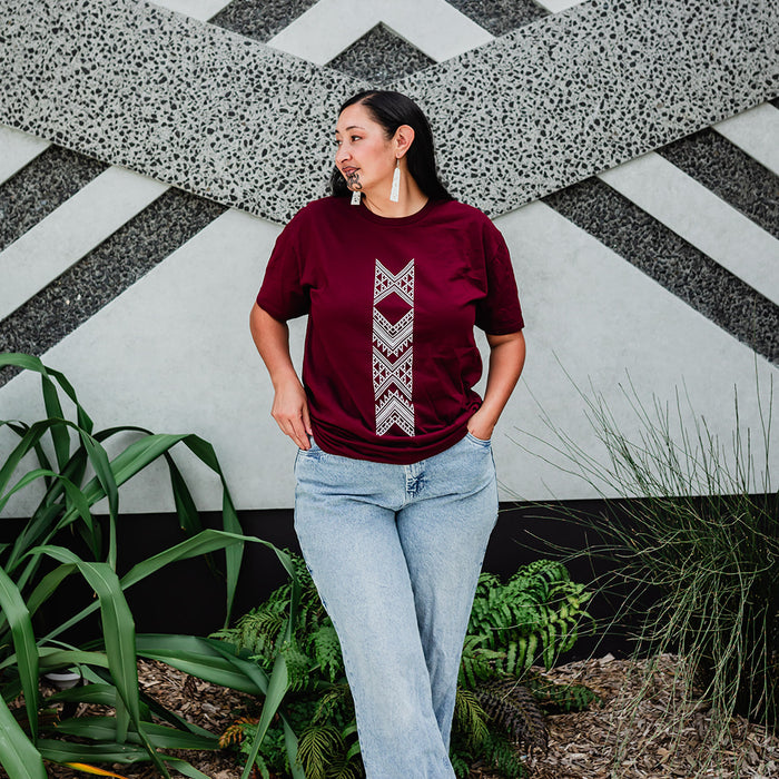 Taniko Hou Print Tee - Burgundy