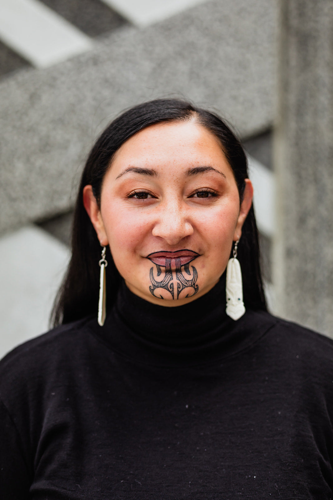 Bone Toki Earrings with Tiki Pattern