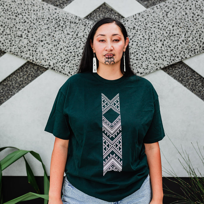 Taniko Hou Print Tee - Pine Green