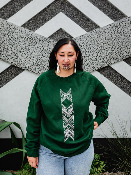 Taniko Hou Print Crew - Forest Green