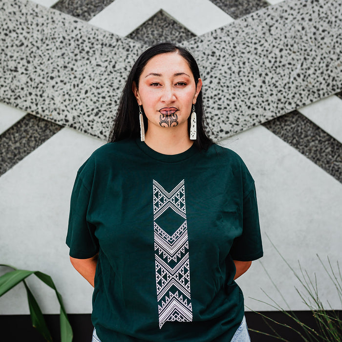 Taniko Hou Print Tee - Pine Green