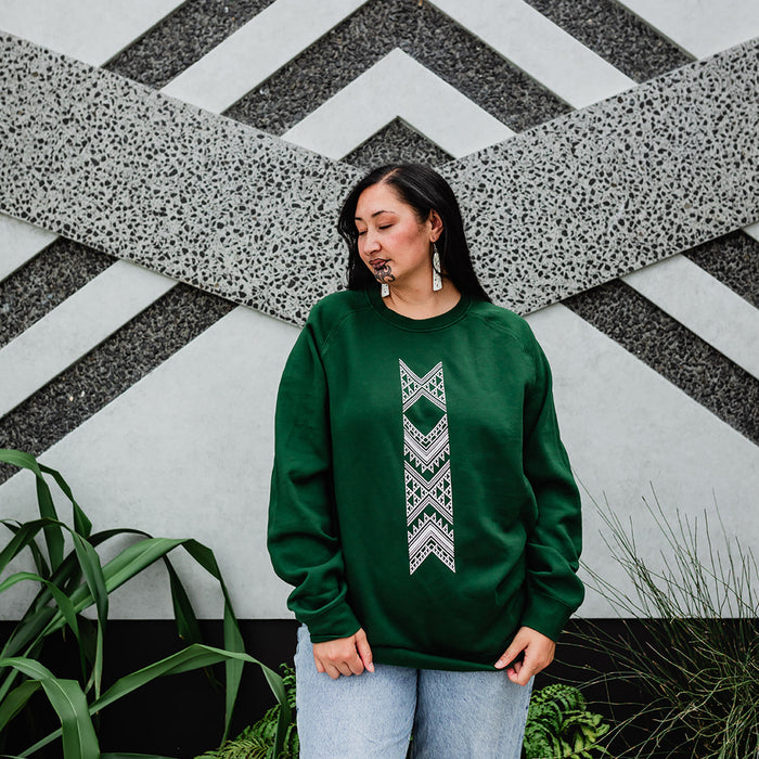 Taniko Hou Print Crew - Forest Green