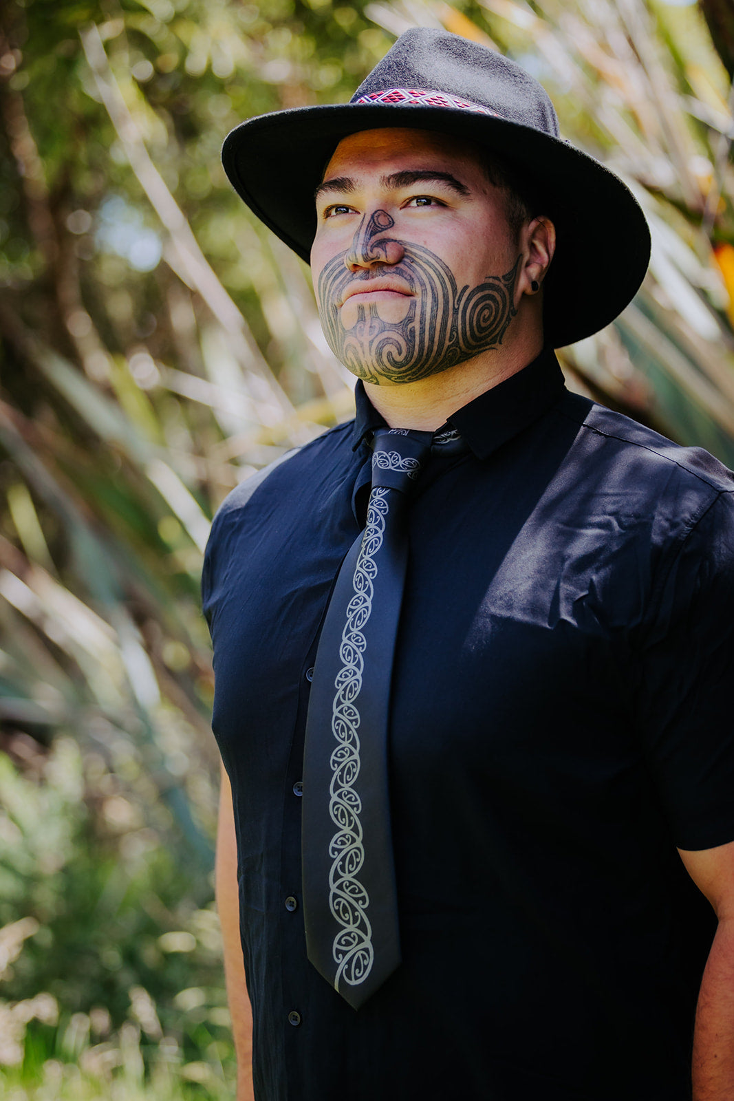 Black Necktie with Grey Kowhaiwhai