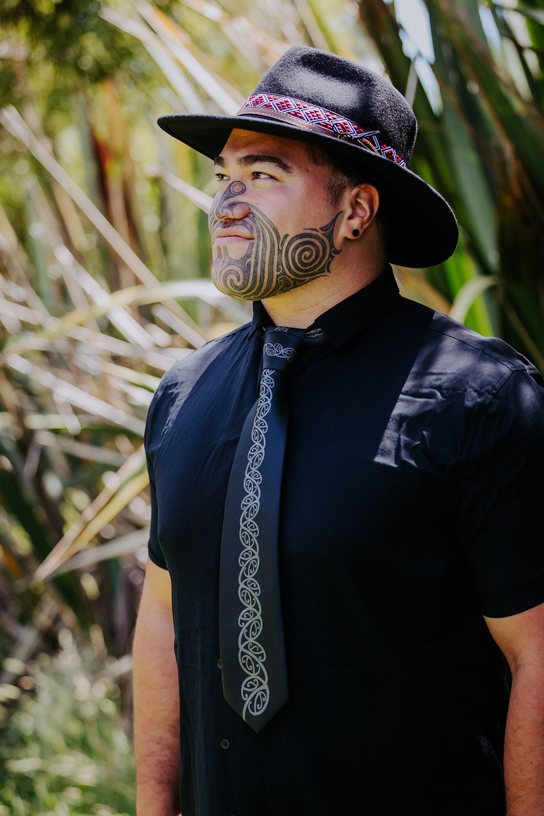 Black Necktie with Grey Kowhaiwhai