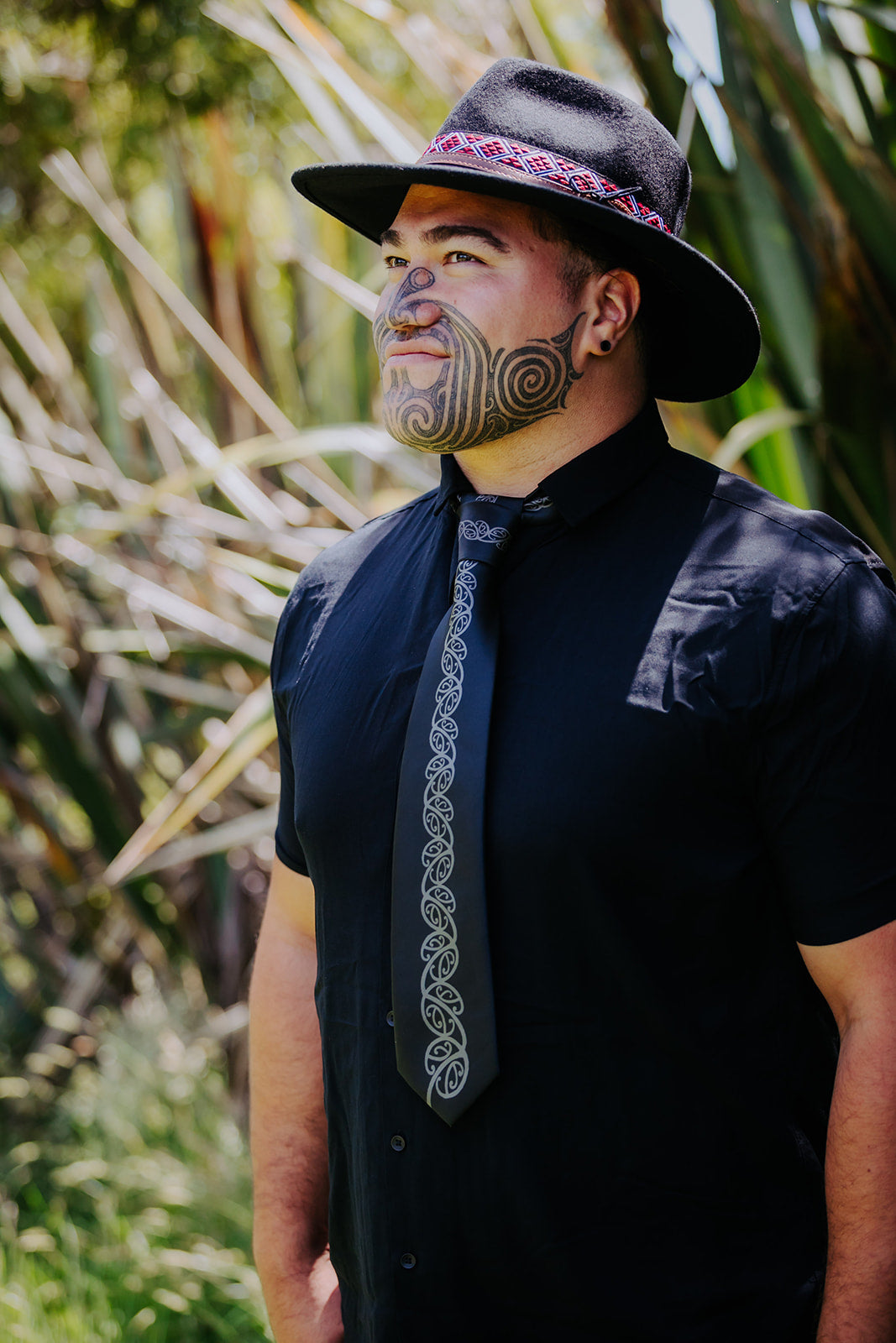 Black Necktie with Grey Kowhaiwhai