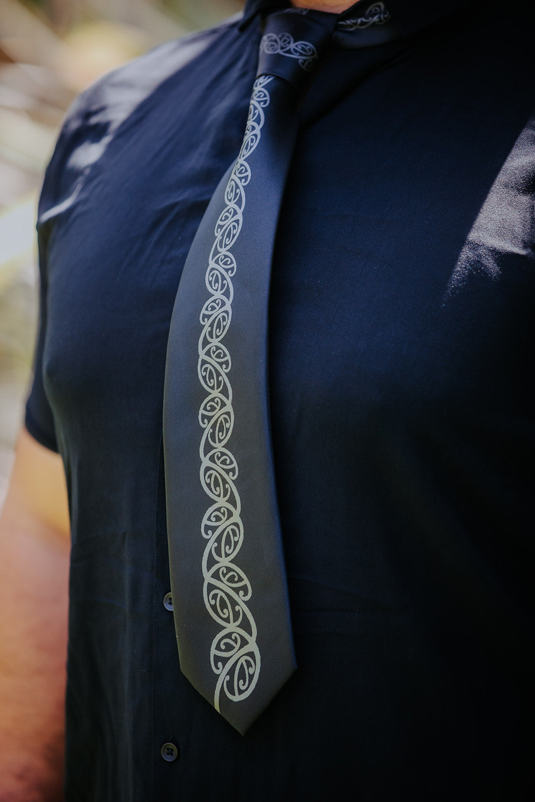 Black Necktie with Grey Kowhaiwhai