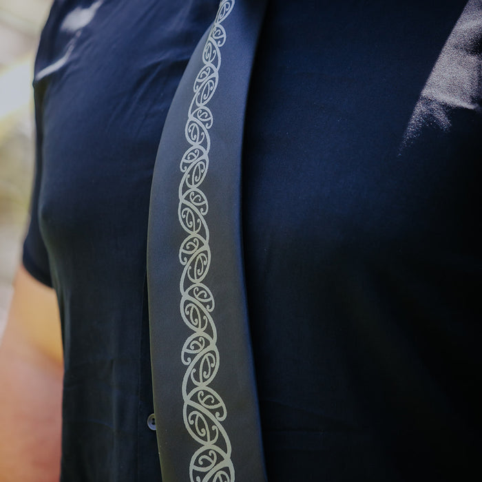 Black Necktie with Grey Kowhaiwhai