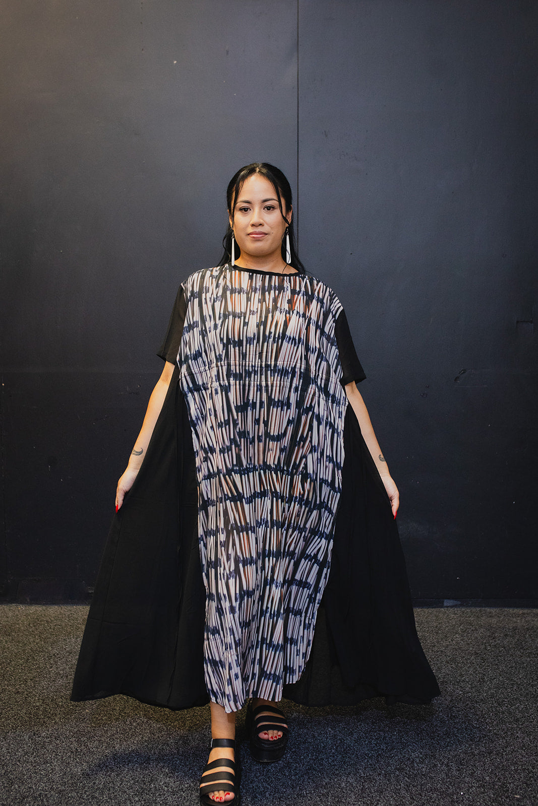 Piupiu Print Long Dress with Drawstring