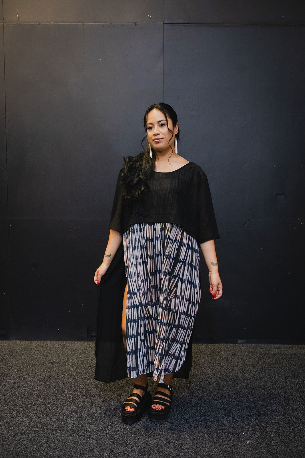 Piupiu Print Dress With Splits And Ties