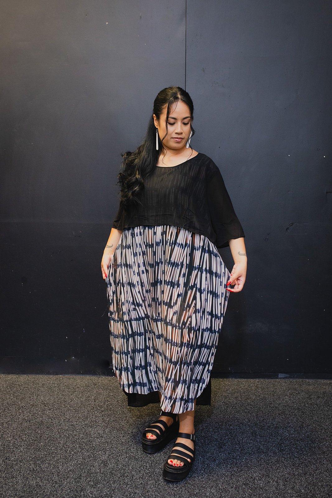 Piupiu Print Dress With Splits And Ties