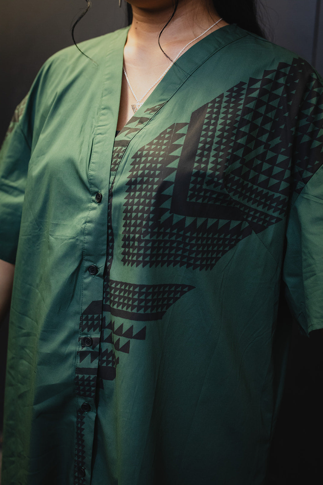 Maunga Button Dress - Green