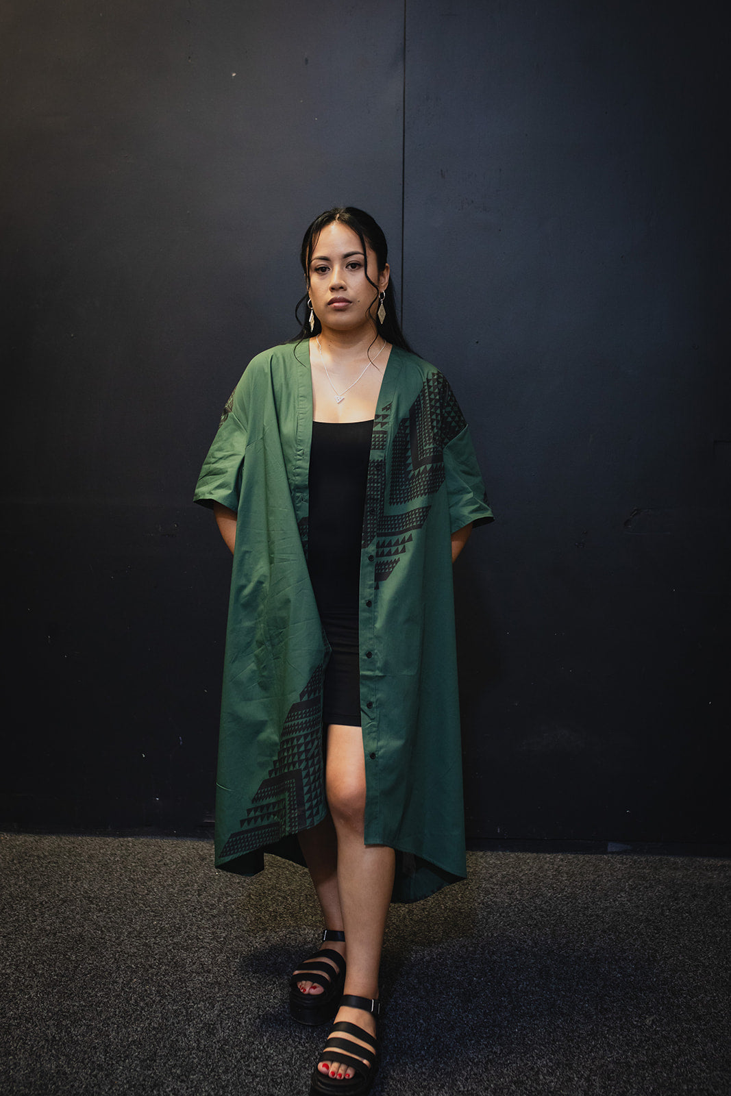 Maunga Button Dress - Green