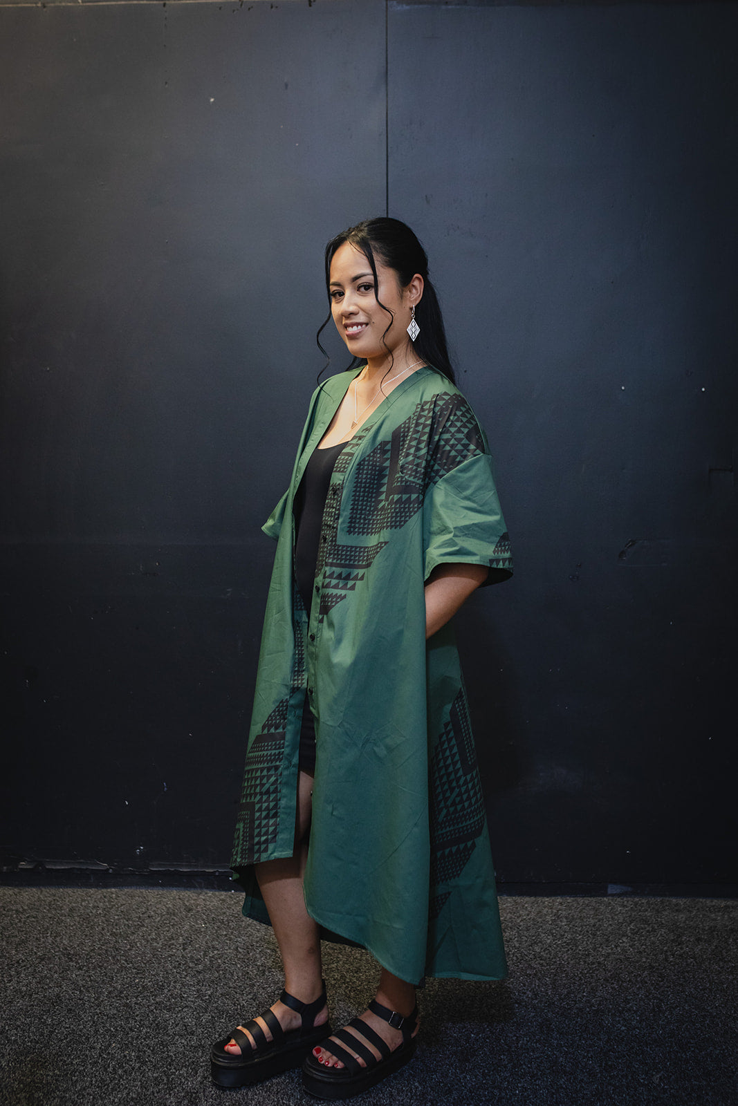 Maunga Button Dress - Green