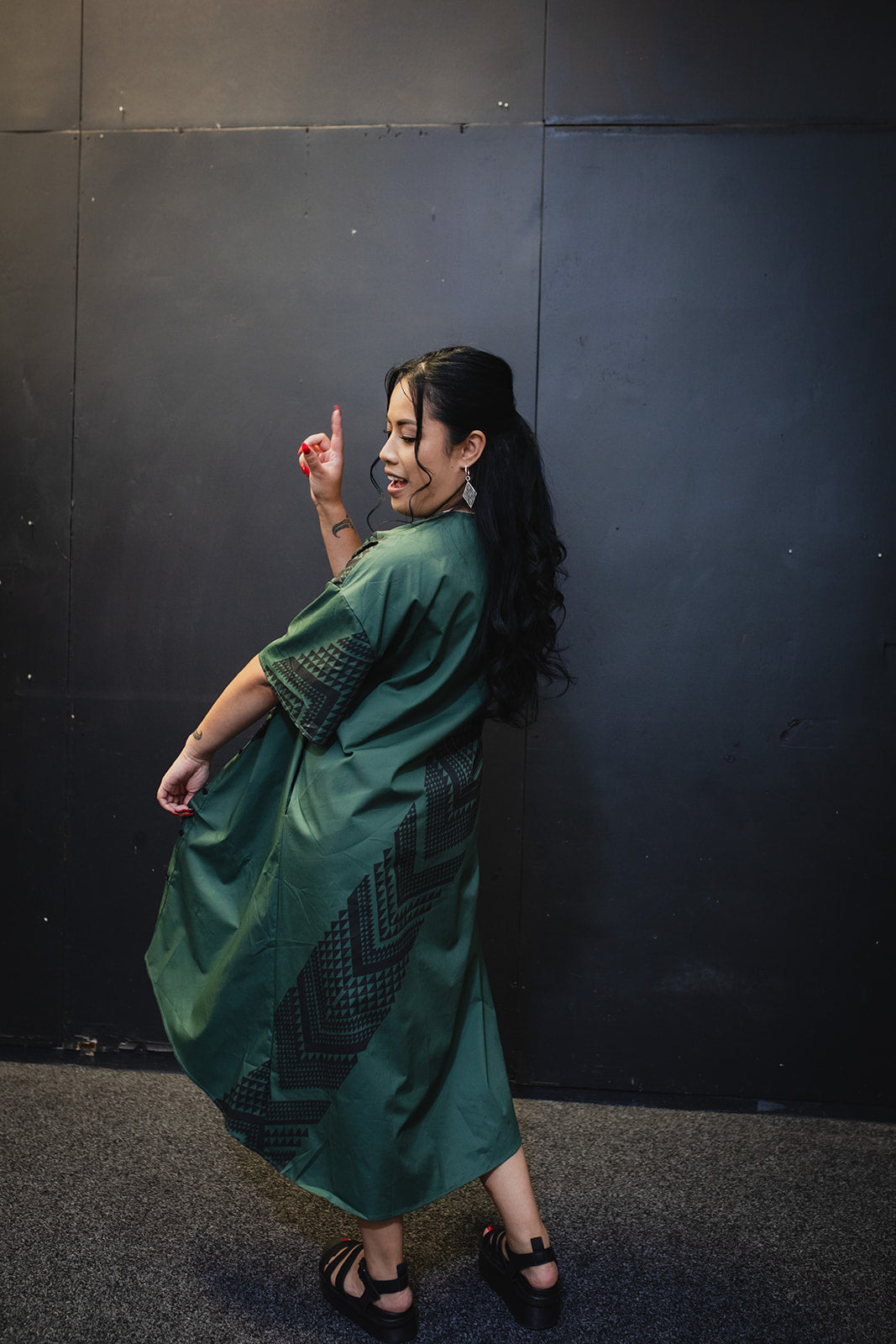 Maunga Button Dress - Green