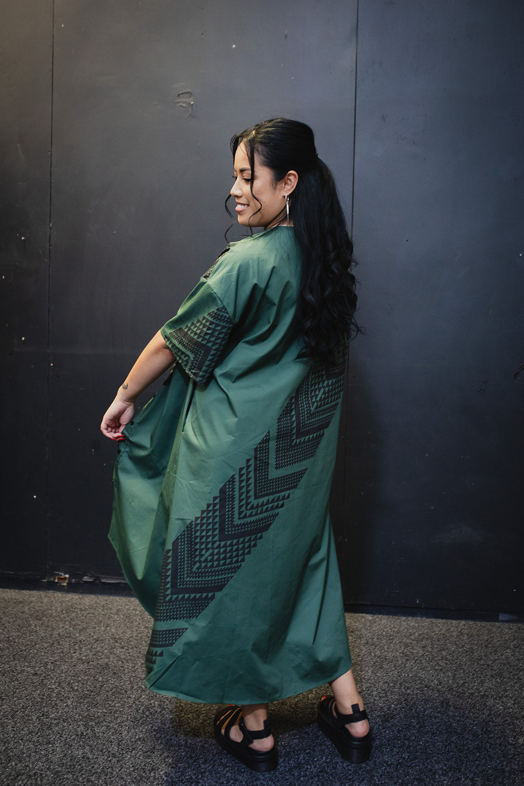 Maunga Button Dress - Green