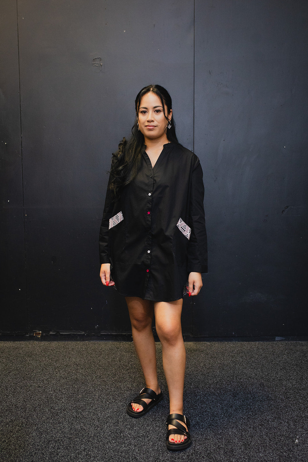 Waharua Kōpito Cotton Button Shirt - Black