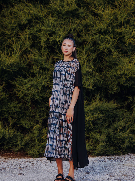 Piupiu Print Long Dress with Drawstring