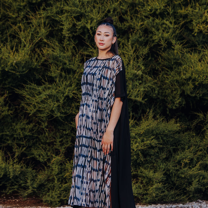 Piupiu Print Long Dress with Drawstring