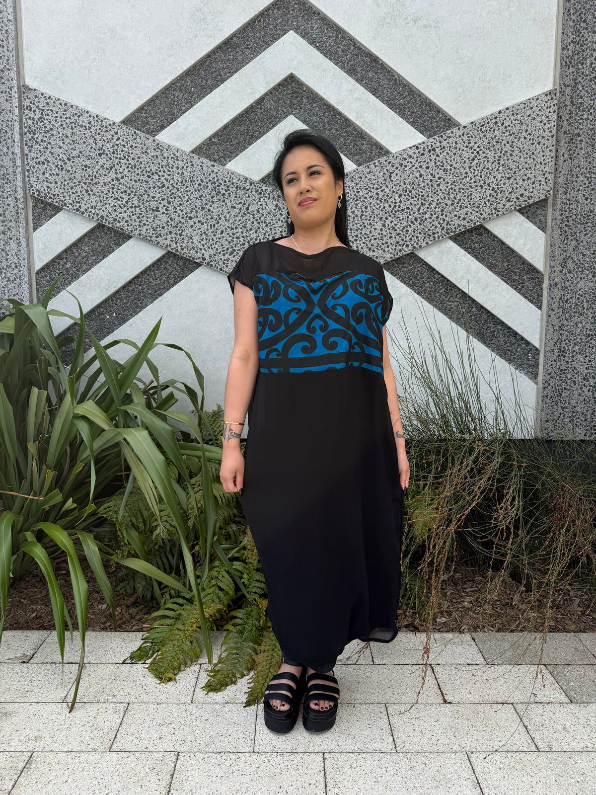 Kowhaiwhai dress - Blue + Black