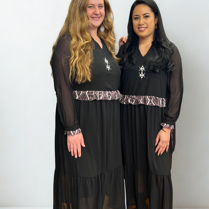 Rangitāmiro Embroidery With Aonui Frill Panekoti - Black