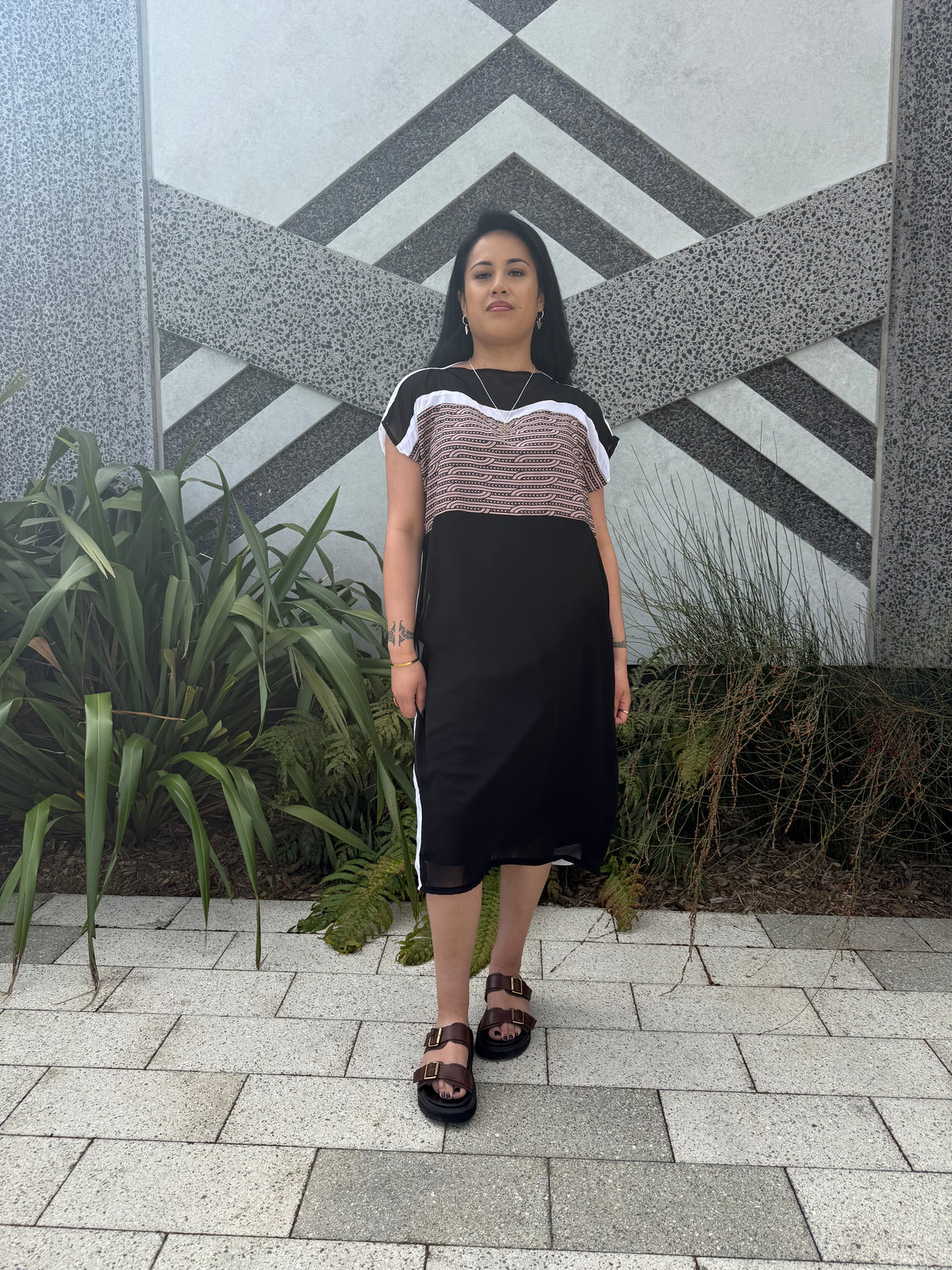 Whakarare dress - Blush + White + Black