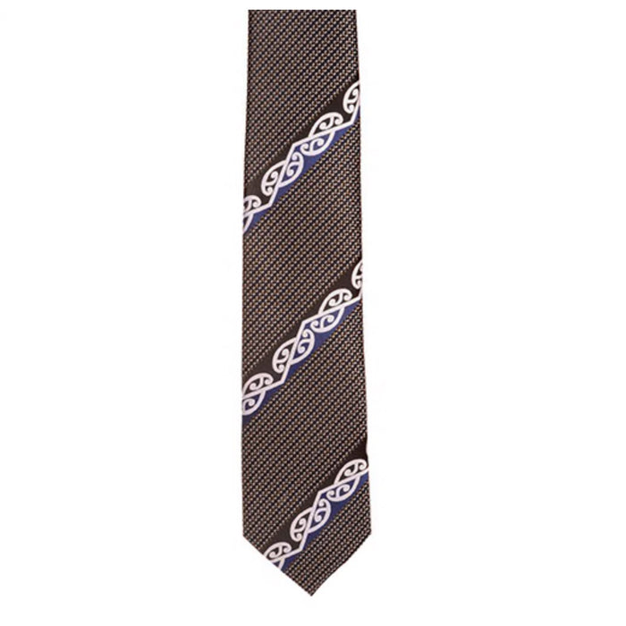 Grey with Blue Kowhaiwhai Necktie