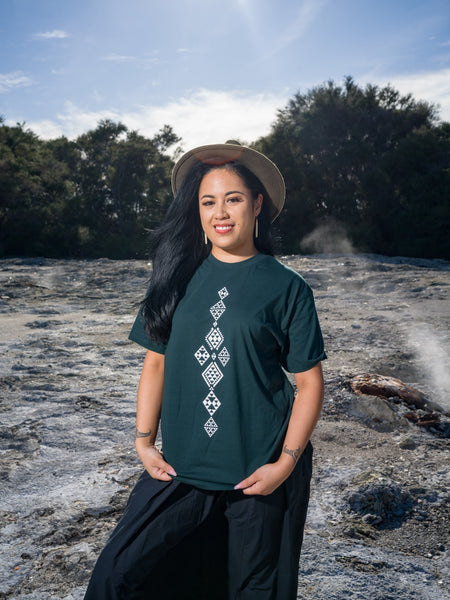 Taniko Waru Print Tee - Pine Green