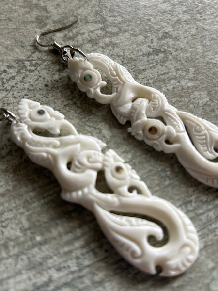 Double Manaia Bone Earrings with hook