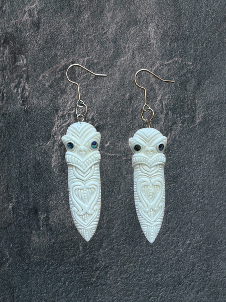 Bone Tiki Taiaha Earrings