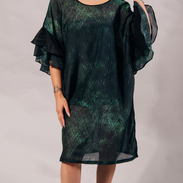 Pounamu Silk Short Frill Sleeve Dress