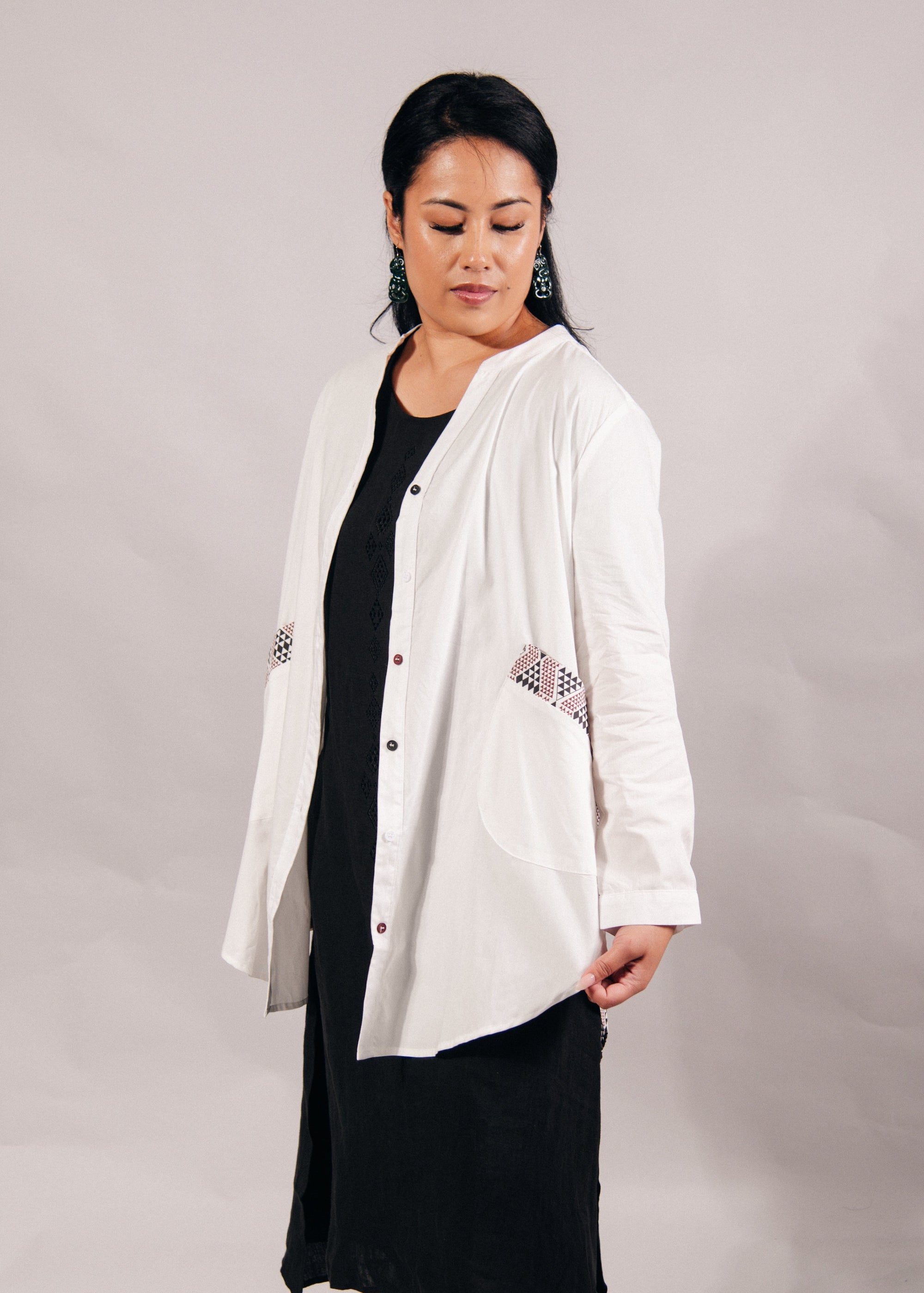 Pre Order Waharua Kōpito Cotton Button Shirt - White