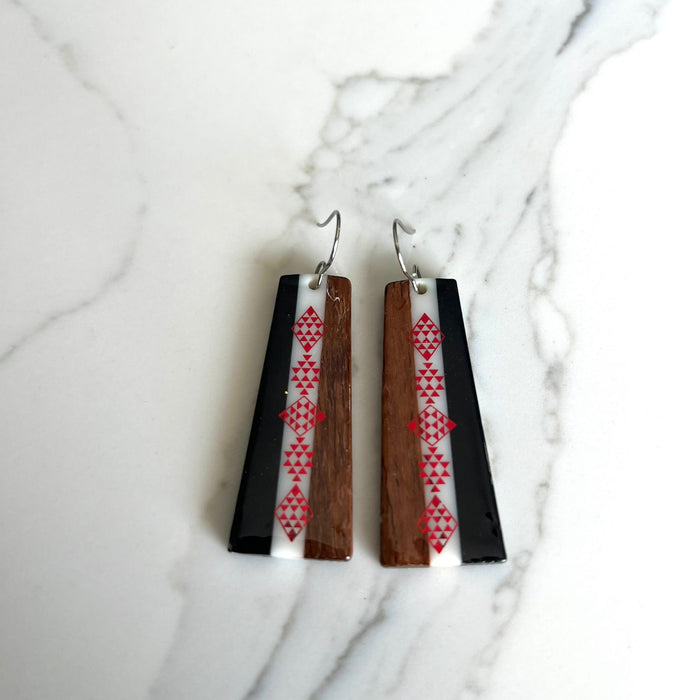 Black & White Resin & Walnut Wood Taniko Rima Earrings