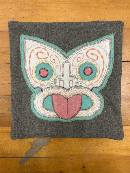 Tiki Cushion Cover - Grey & Aqua